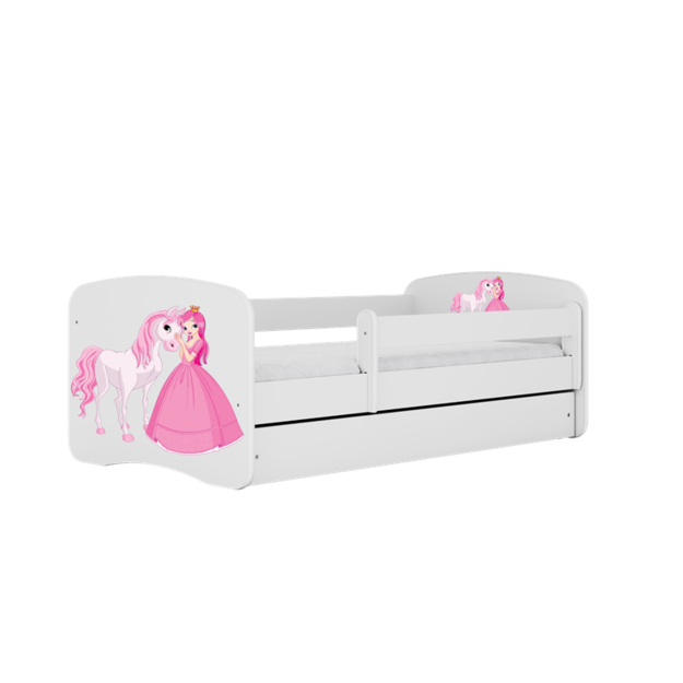 BABYDREAMS Bed babydreams white princess horse with drawer with mattress 140/70, White