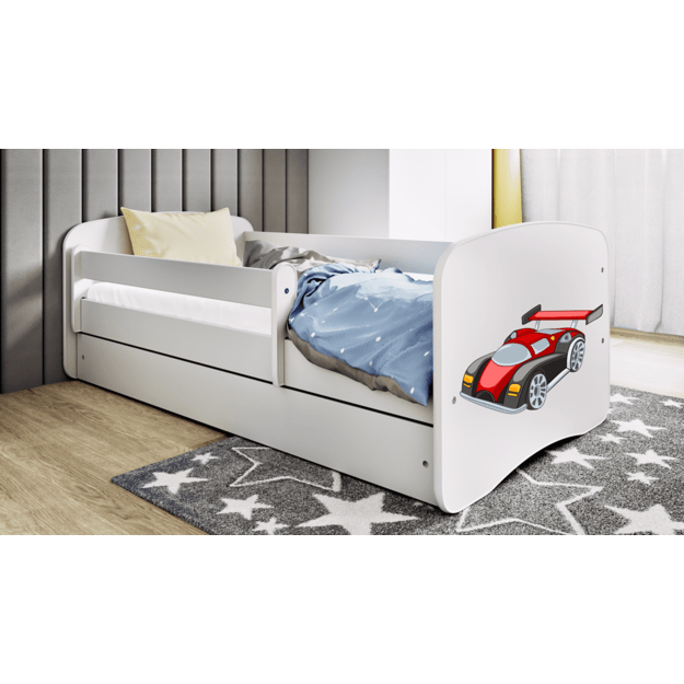 BABYDREAMS Bed babydreams white racing car with drawer with mattress 140/70, White