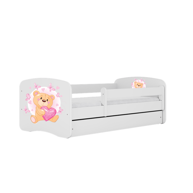 BABYDREAMS Bed babydreams white teddybear butterflies with drawer with mattress 140/70, White