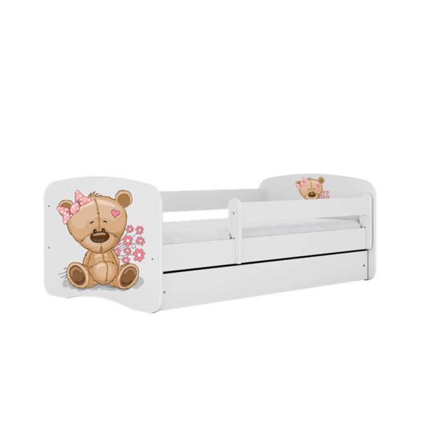 BABYDREAMS Bed babydreams white teddybear flowers with drawer with mattress 140/70, White