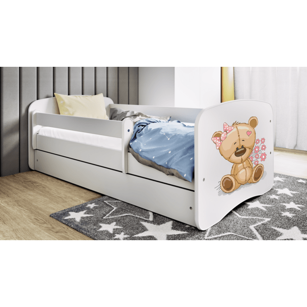 BABYDREAMS Bed babydreams white teddybear flowers with drawer with mattress 160/80, White