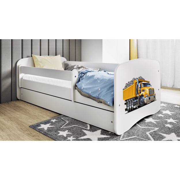 BABYDREAMS Bed babydreams white truck with drawer with mattress 140/70, White