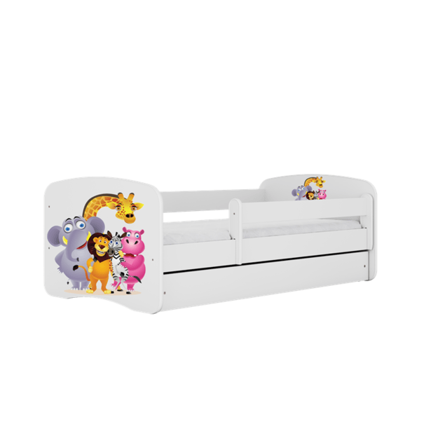 BABYDREAMS Bed babydreams white zoo with drawer with mattress 140/70, White