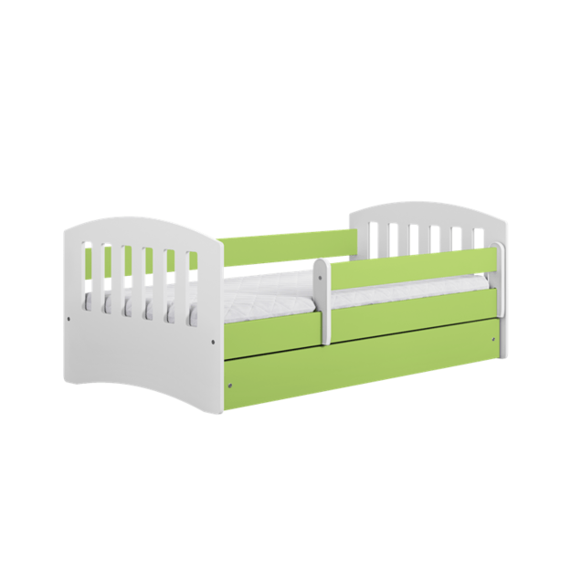 CLASSIC Bed classic 1 green with drawer with mattress 140/80, Green