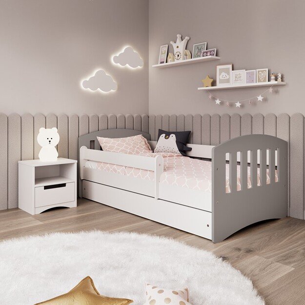 CLASSIC Bed classic 1 mix grey with drawer without mattress 140/80, Grey