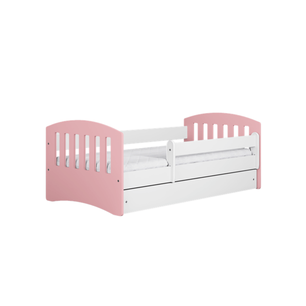 CLASSIC Bed classic 1 mix pale pink with drawer with mattress 140/80, Pale Pink