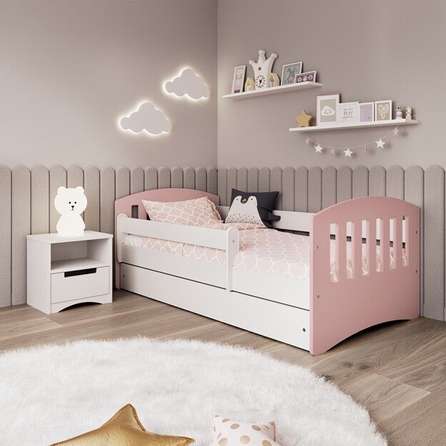 CLASSIC Bed classic 1 mix pale pink with drawer without mattress 140/80, Pale Pink