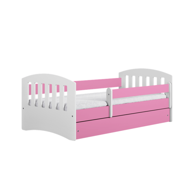 CLASSIC Bed classic 1 pink with drawer with mattress 140/80, Pink