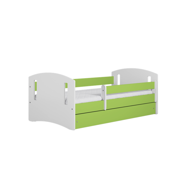 CLASSIC Bed classic 2 green with drawer with mattress 140/80, Green